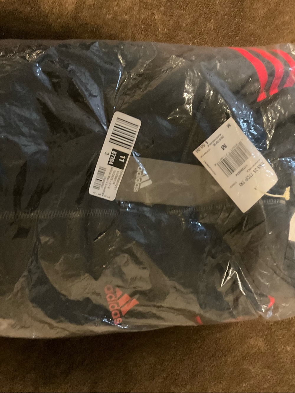 adidas Black Track Jacket with Red Logo and Stripe